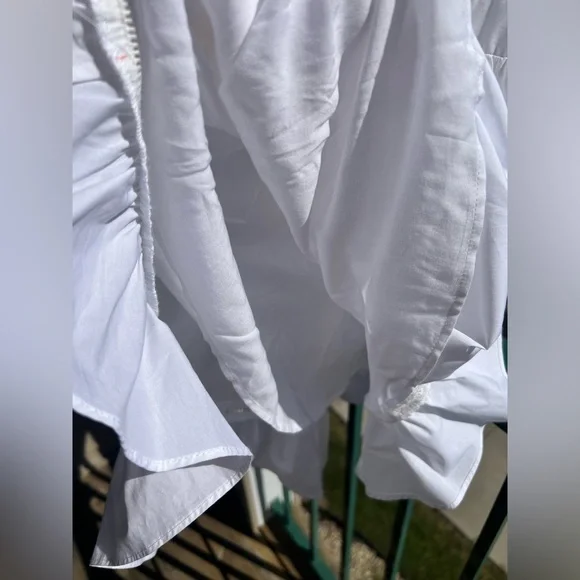 🆕ba&sh Cotton White Mini Dress Smocked Ruffle Hem Summer Casual Boho Chic Size S - Picture 12 of 17